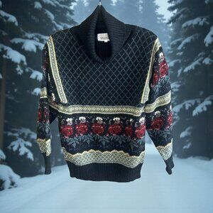 The Import Workshop Vintage Turtleneck Tulip Floral Band Wool Blend Sweater
